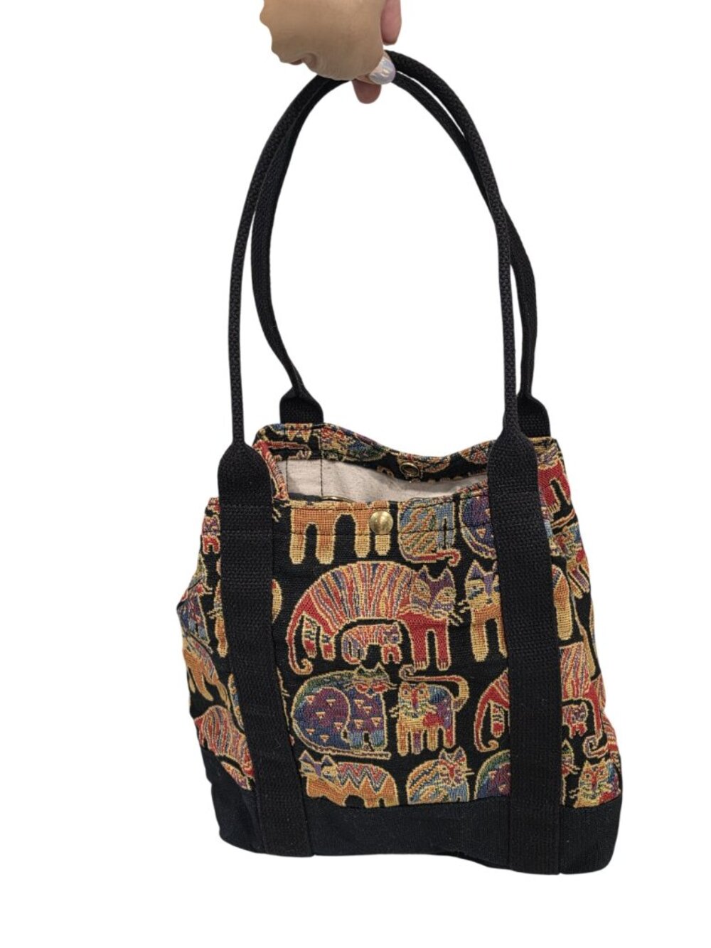 Cedar Key Cat Tapestry Canvas Tote Bag With Black Straps & Interior Pocket - Picture 6 of 10